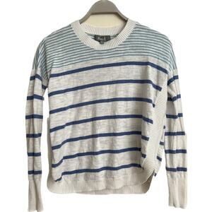 Marled Women’s Blue/White Striped Cotton Long Sleeve Knit Sweater Size: XS